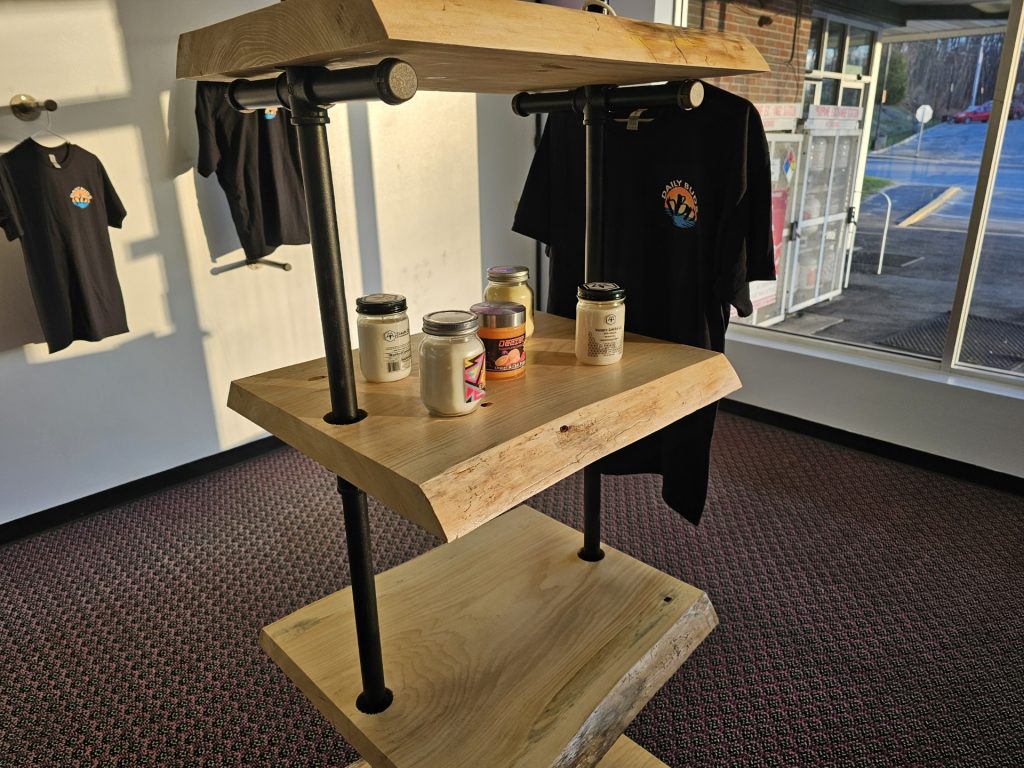 Apparel and cannabis accessories on display at Daily Buds